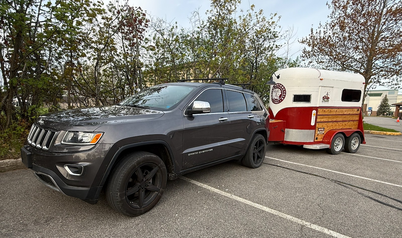 Motorcycle trailer for hauling bikes behind the Jeep Grand Cherokee