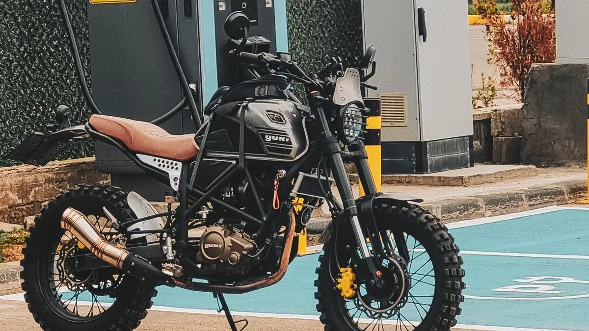 Motorcycle at EV charging station