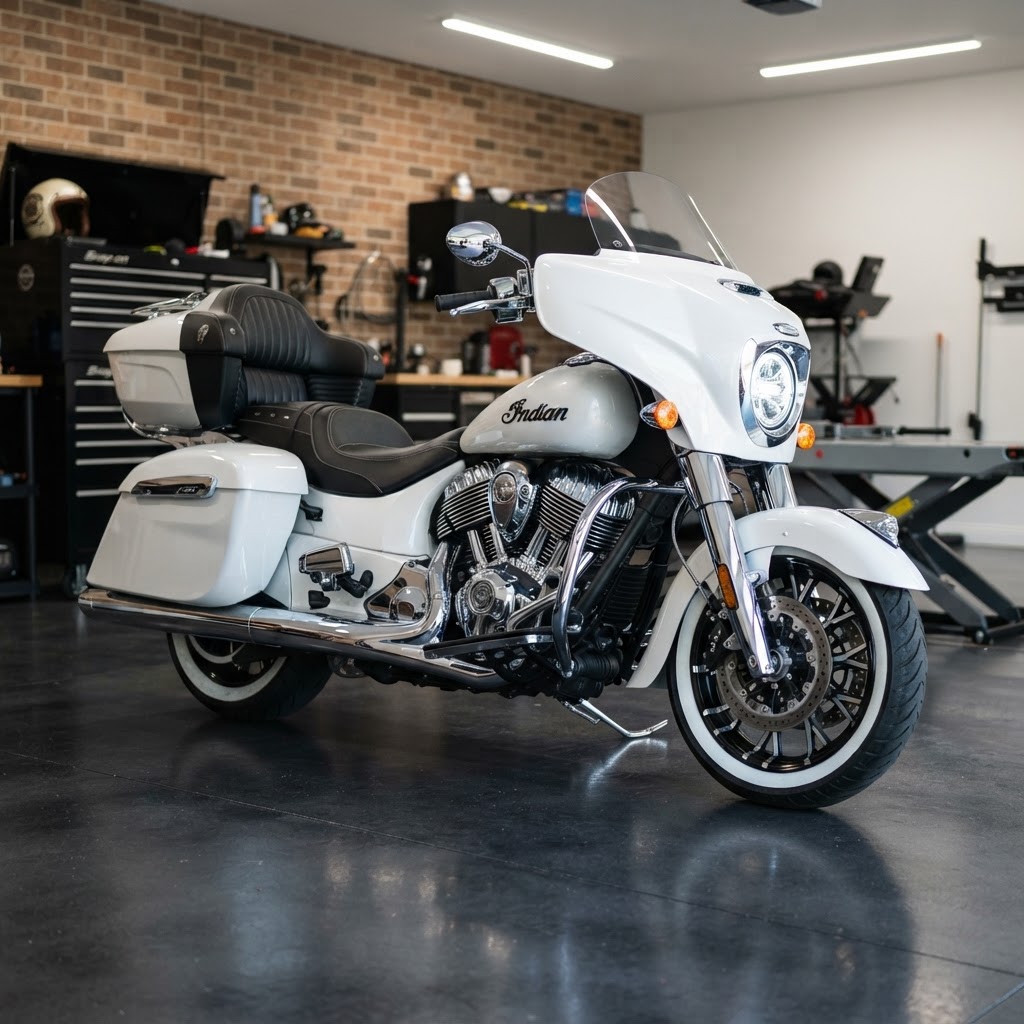 Indian Pursuit PowerPlus motorcycle fully cleaned and detailed