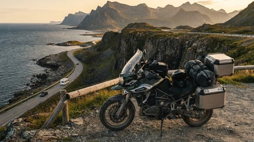 Moto Morini X-Cape 1200 adventure motorcycle on a mountain road