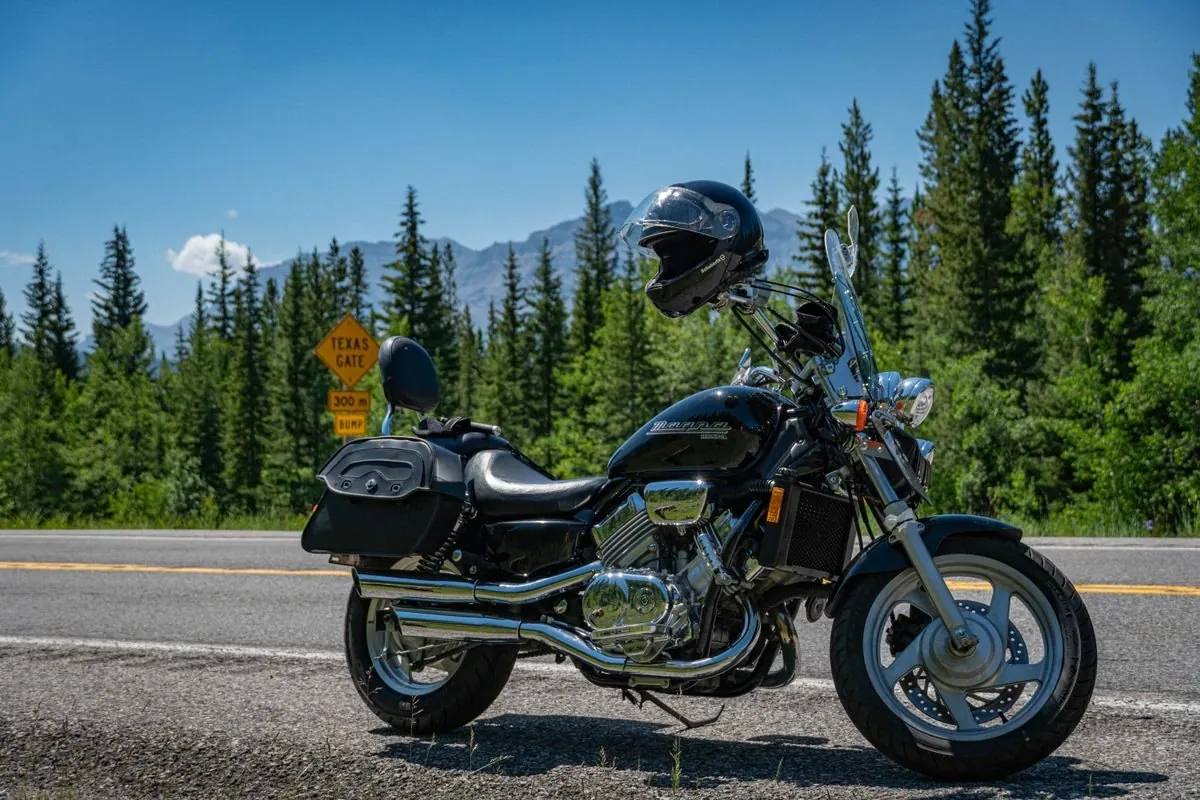 Touring motorcycle at New Brunswick crossroads