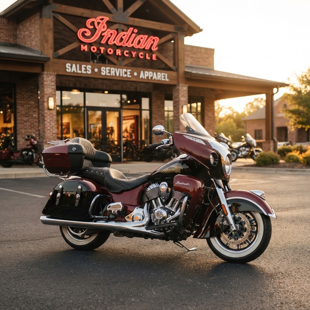 Large American cruiser motorcycle representing the Indian Motorcycles brand