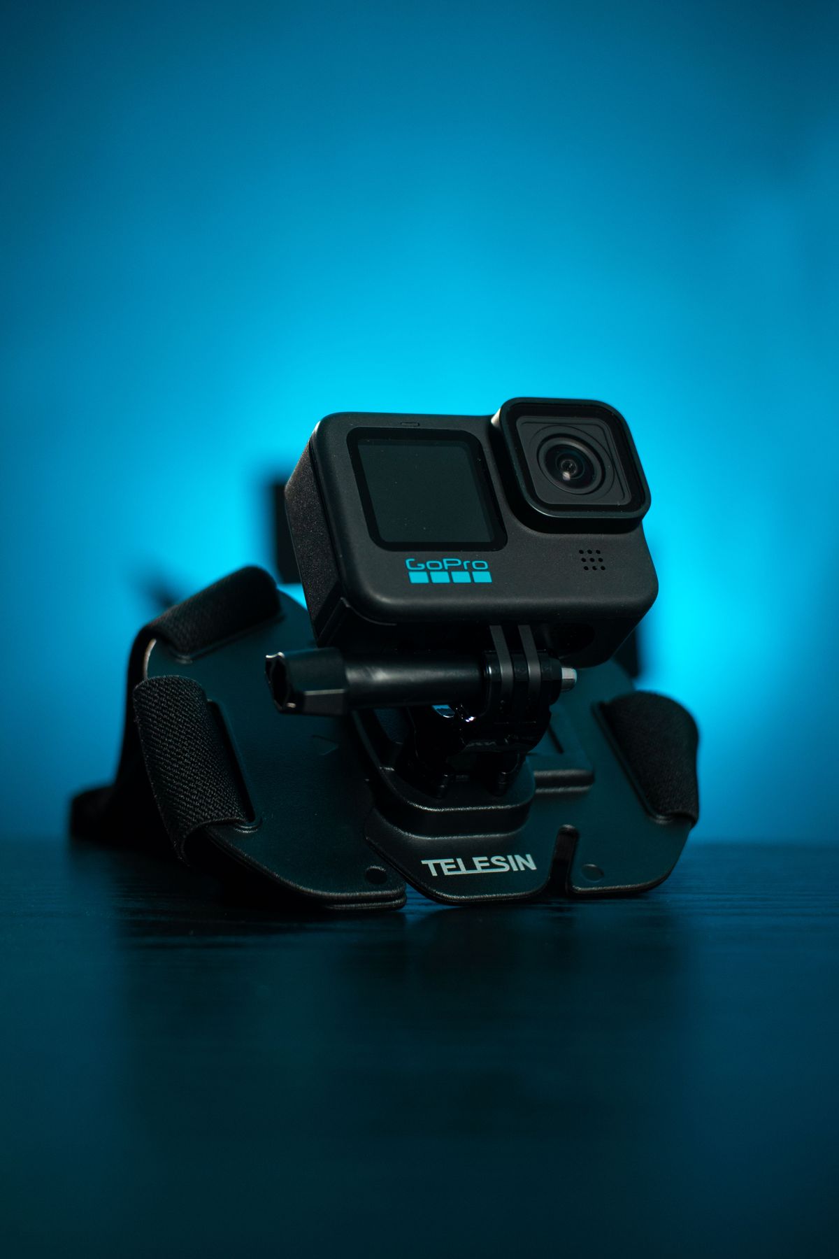 Action camera mounted on helmet