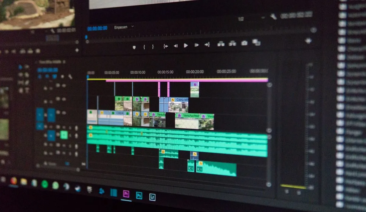 Video editing timeline interface on computer
