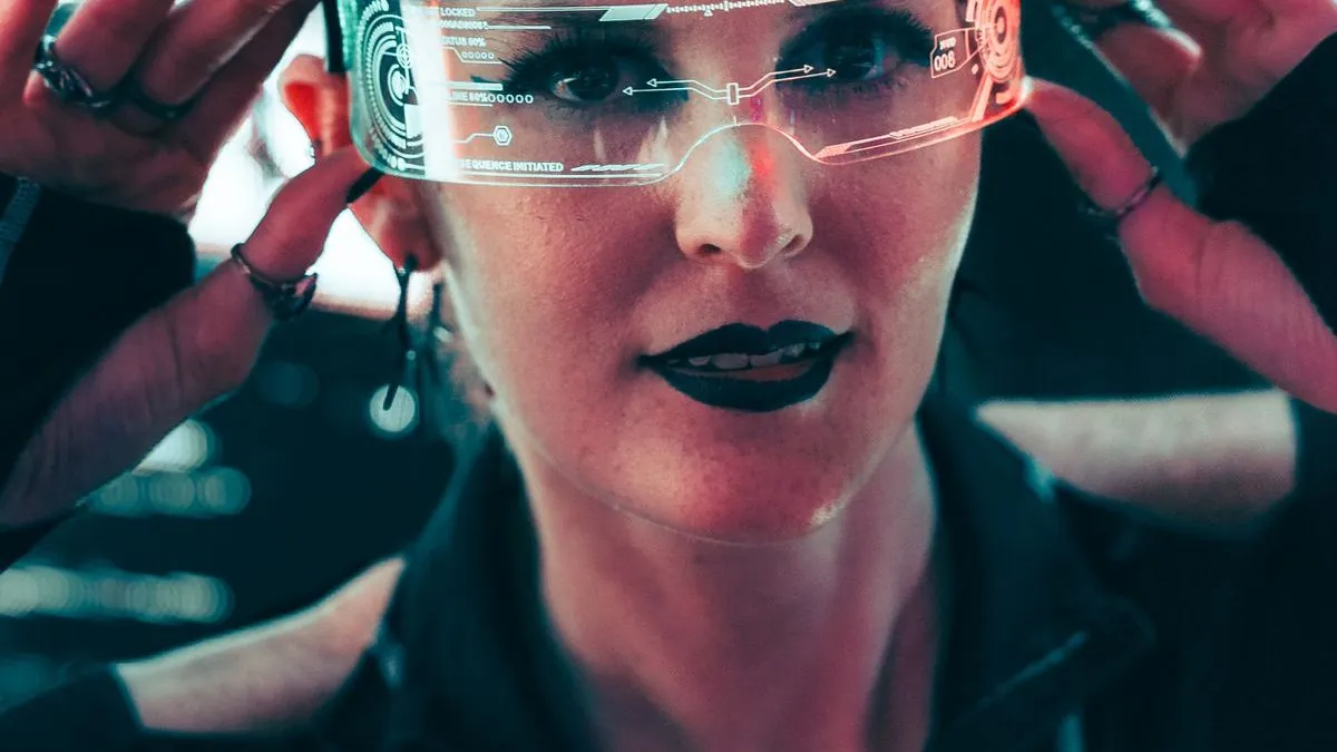 Person wearing futuristic smart glasses