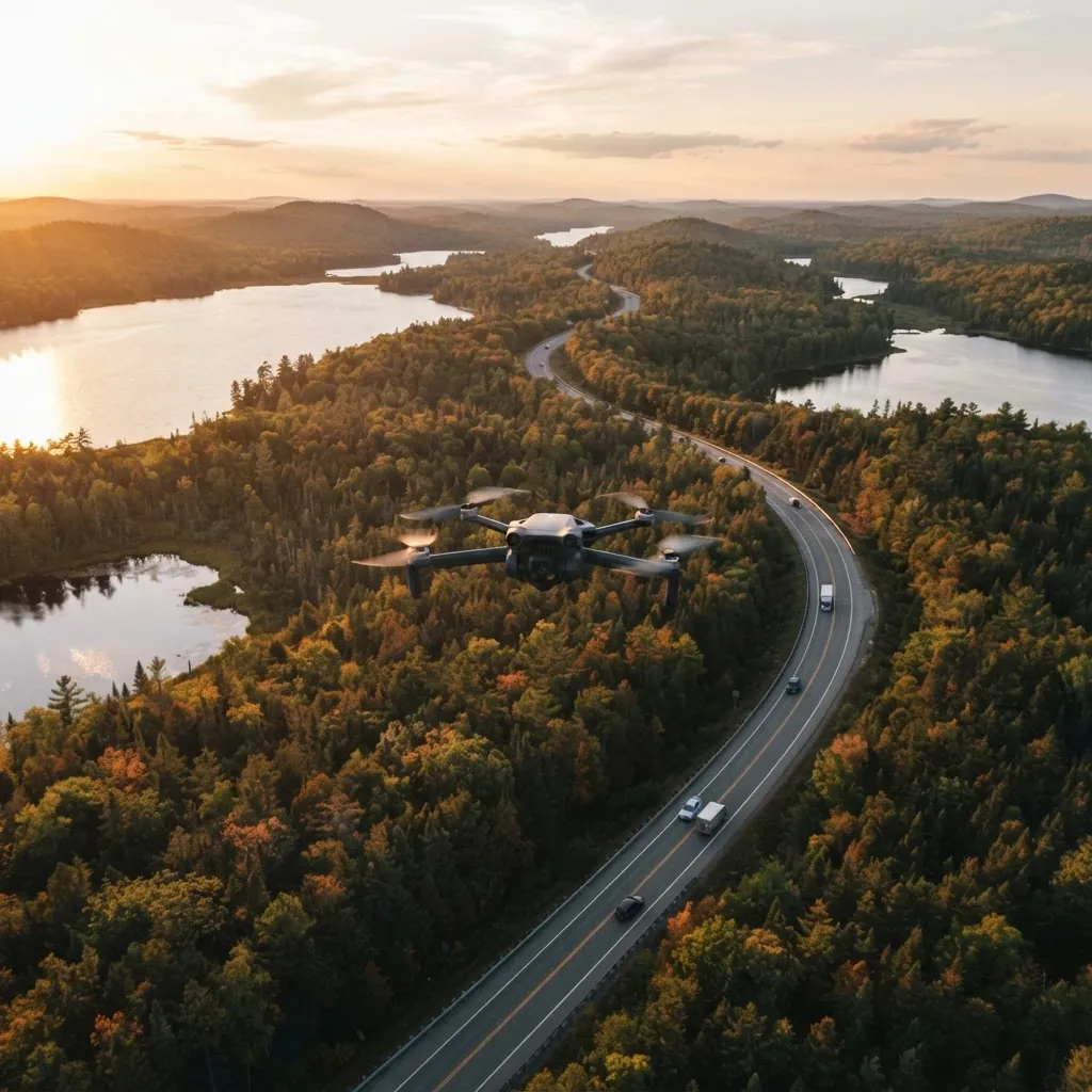 Antigravity A1 drone hovering over Canadian highway