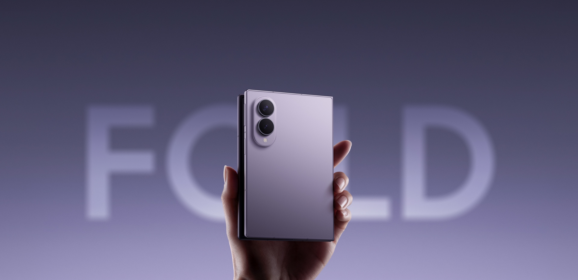 Samsung Galaxy Z Fold 8 unfolded showing the 7.6-inch main display in Lavender color