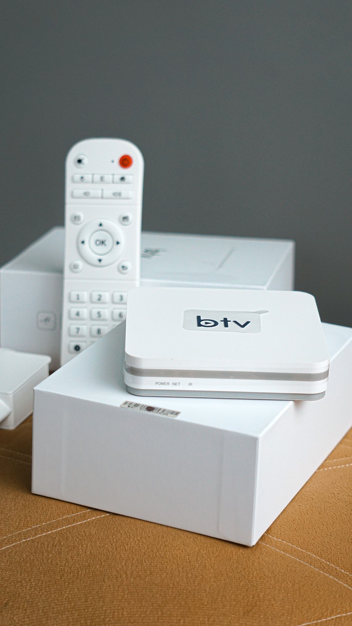 Android TV box streaming device on TV