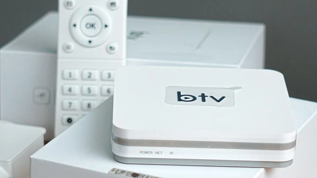 Android TV box streaming device on TV