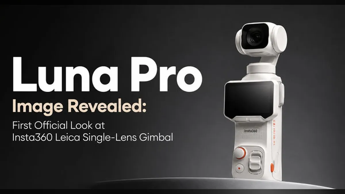 Official Insta360 Luna Pro white single-lens gimbal camera product photo on dark background