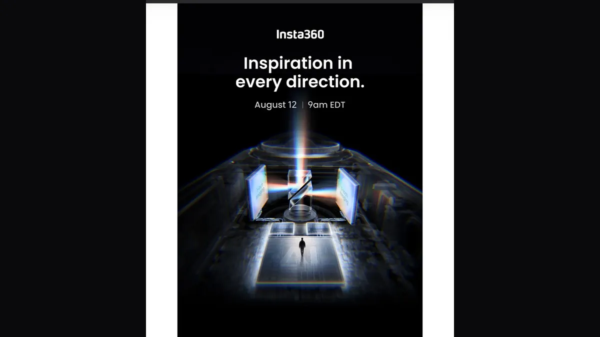 Official Insta360 X6 launch teaser graphic reading Inspiration in Every Direction, August 12 9am EDT