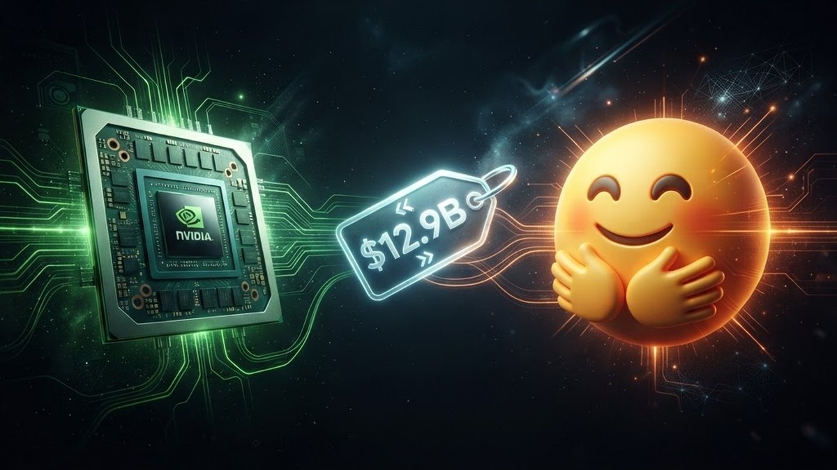 Editorial illustration of Nvidia acquiring Hugging Face AI platform